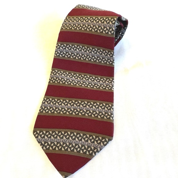 Alexander Lloyd Other - Vintage Alexander Lloyd Silk Tie Extra Long 61 in Burgundy Brown Tan Stripe USA